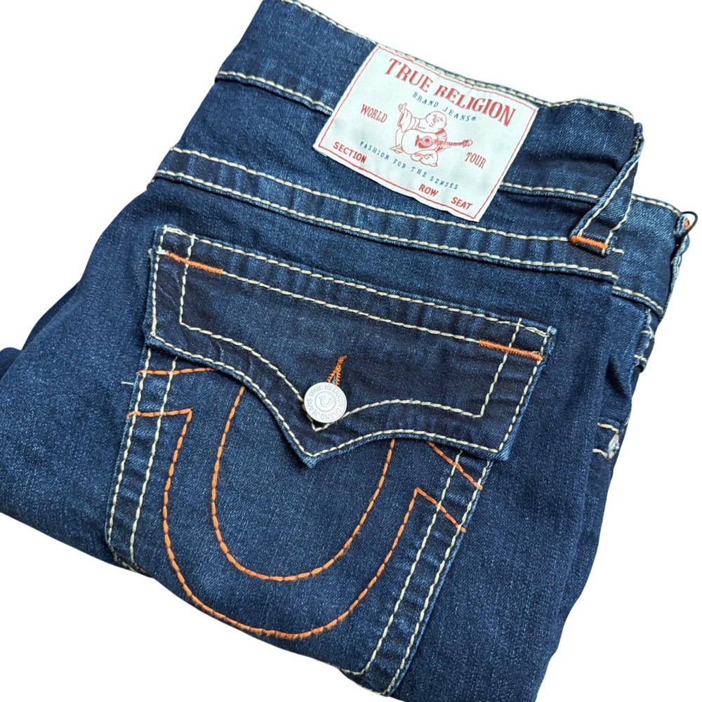 True Religion Geno‎ Big T Flap Slim Jeans Dark Wash Mens Size 34x32 Style 700607